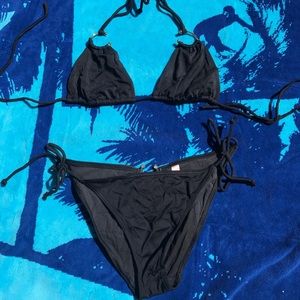 Black VS String Bikini with Gold Horseshoe Details